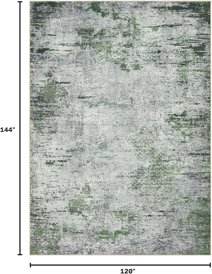 DMOYEST Area Rug Living Room Rugs - 10x12 Large Soft Indoor Neutral Modern Abstract Low Pile Washable Rug Carpet for Bedroom Dining Room Farmhouse Home Office - Green/Grey/Brown