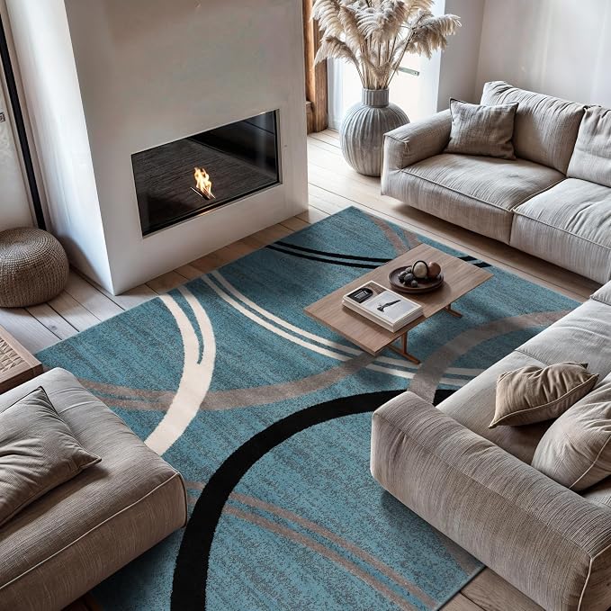 Rugshop Wavy Circles Modern Fade-Resistant Area Rug Blue 8'8" x 12'