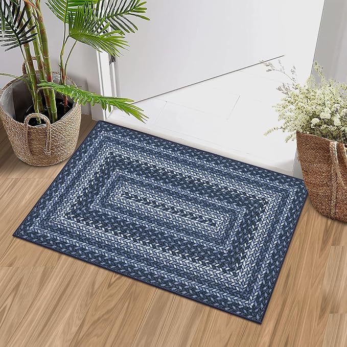 GarveeHome 2x3 Small Area Rug Entryway Easy Jute Door Mat Washable Rugs | Non Slip Outdoor Patio Throw Carpet Entryway Easy Jute Rugs for Porch Kitchen Living Room Backyard, Slates/Blue