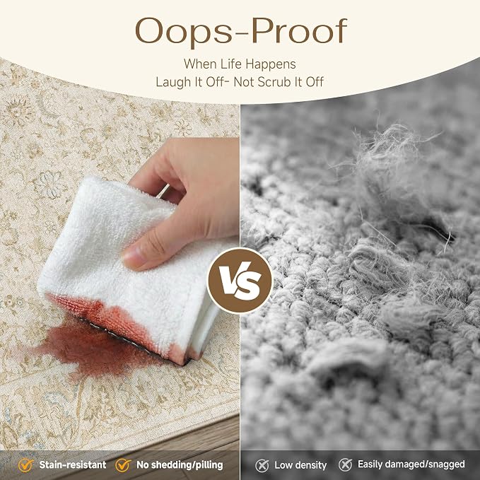 2x8 Beige Washable Runner Rug Non Slip Retro Distressed Carpet | Soft Low Pile, Lightweight Foldable, Pet Friendly, Hallway, Kitchen, Bathroom, Front Door, Beside Bed