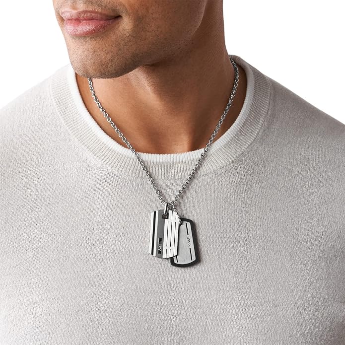 Fossil Men's Stainless Steel or Leather Necklace for Men