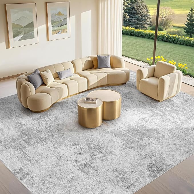 Tortania Area Rug Living Room Rugs - 10x14 Washable Large Soft Neutral Boho Moroccan Bohemian Farmhouse Rug Indoor Floor Carpet for Bedroom Under Dining Table Home Office Decor - Ivory Grey