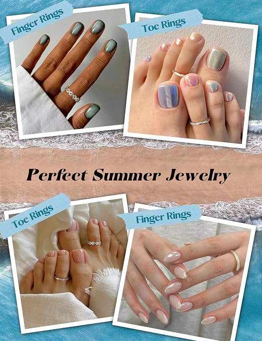 FIASASO 3Pcs 925 Sterling Silver Toe Rings for Women Adjustable 14K White Gold Plated Flower Twist Opal Band Rings Summer Beach Open Toe Rings Foot Jewelry Set