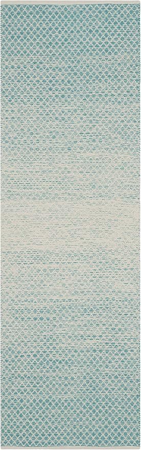 SAFAVIEH Montauk Collection Runner Rug - 2'3" x 12', Turquoise & Ivory, Handmade Cotton, Ideal for High Traffic Areas in Living Room, Bedroom (MTK601E)