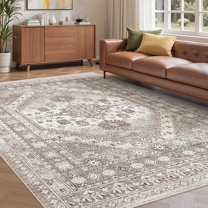 befbee 6x9 Area Rugs for Living Room - Stain Resistant Machine Washable Rugs for Bedroom,Non-Slip Backing Large Area Rug (Brown/Beige, 6'x9')