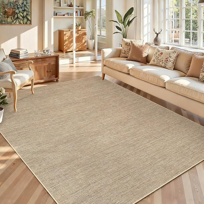 GarveeHome Easy Jute Rug 8x10 Washable Non Slip Solid Jute Living Room Rugs | Modern Easy Jute Living Room Rugs Neutral Bordered Stain Resistant Indoor Throw Carpet for Nursery Kitchen Entryway, Jute