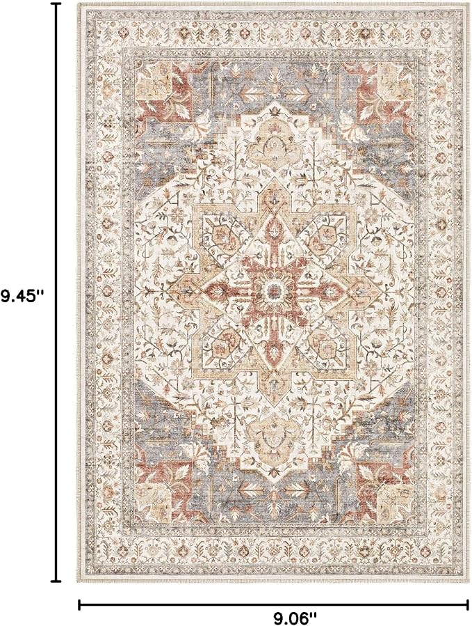 Tortania Area Rug 2x3 Doormat - Washable Vintage Oriental Farmhouse Soft Thin Indoor Carpet for Living Room Bedroom Hallway Entryway Kitchen - Orange Multi