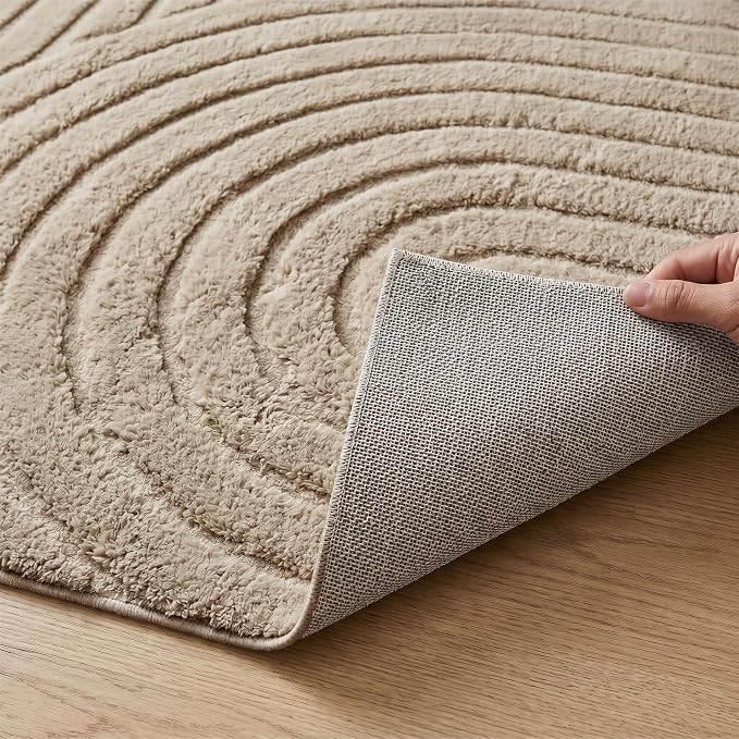 Brown 5x7 Geometric Solid Color Area Rugs, Washable Living Room Rug | Ultra Soft Plush Modern Boho Carpet, High-Low Pile 3D textured Durable Non-Slip 5'x7' Rugs for Bedside, Nursery, Apartment