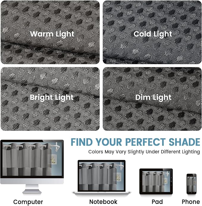 EUTXL Heavyweight Charcoal Grey Stall No Hook Shower Curtain with Snap in Liner,256GSM Waffle Weave Shower Curtains for Bathroom,54W x 80H