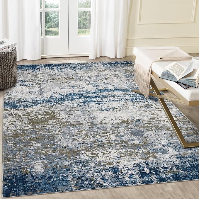 ROYHOME 4x6 Modern Abstract Rugs for Living Room, Navy | Stain Resistant Carpet Ultra Soft Indoor Floor Cover Accent Rug Low Pile Thin Rug for Bedroom Dining Room