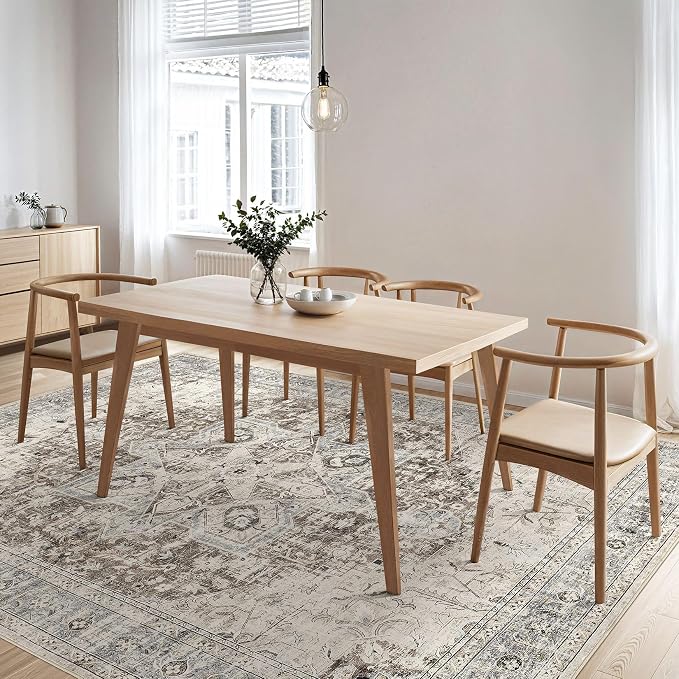 Tortania Area Rug Living Room Rugs - 5x7 Washable Boho Rug Vintage Oriental Distressed Farmhouse Large Thin Indoor Carpet for Living Room Bedroom Under Dining Table Home Office - Brown Blue