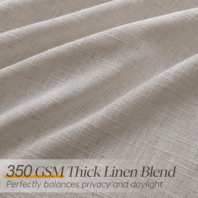 Pinch Pleated Linen Curtains 96 Inches Long 2 Panels for Living Room Bedroom Light Filtering Curtain Memory Shape Trained Pinch Pleat Thick Linen Drapes Back Tab with Hooks Clip Rings Taupe