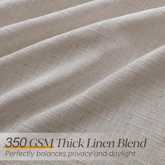 Pinch Pleated Linen Curtains 108 Inches Long 2 Panels for Living Room Bedroom Light Filtering Curtain Memory Shape Trained Pinch Pleat Thick Linen Drapes Back Tab with Hooks Clip Rings Taupe