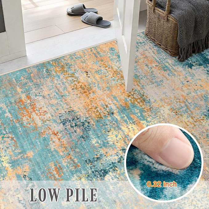 10x12 Area Rug Living Room Rug: Washable Modern Abstract Soft Thin Rug Indoor Floor No Slip Carpet for Bedroom Dining Room Farmhouse Nursery Home Office - Rosy Haze
