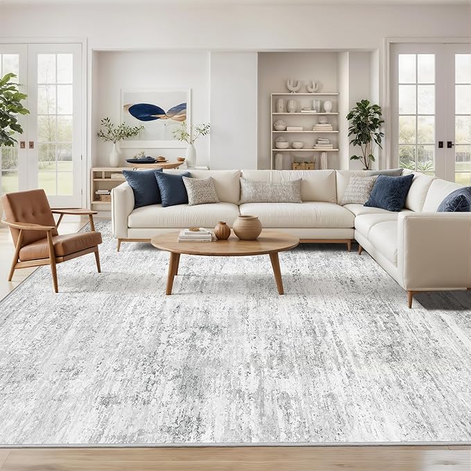 Art&Tuft Washable Rugs 8x10, Anti-Slip Backing Abstract 8x10 Area Rugs for Living Room, Stain Resistant Foldable Machine Washable Area Rug(8'x10', 01-Grey)