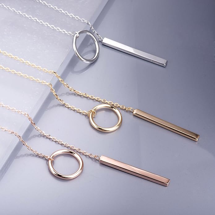 S.Leaf Gold Dainty Pendant Necklaces for Women Sterling Silver Gold Plated Layered Horizontal Vertical Bar Star Starburst Moon Cubic Zirconia Lariat Necklace for Women Trendy Gifts