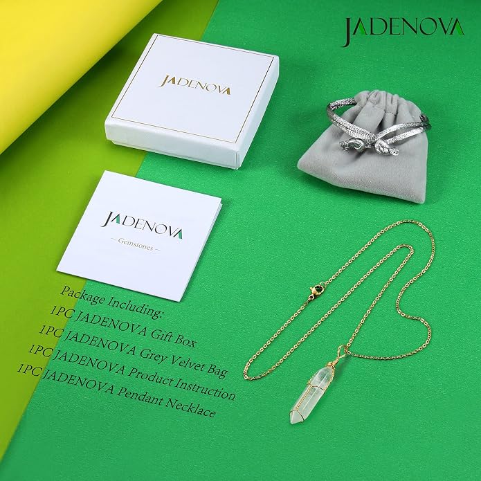 JADENOVA Full Wire Wrapped Energy Healing Crystal Gemstone Pendant Necklace 18" Stainless Steel Chain