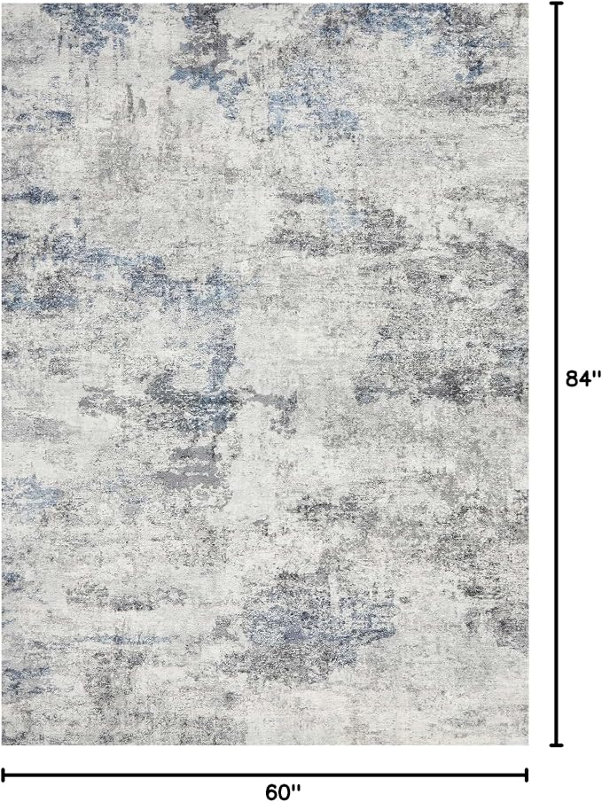 DMOYEST 5x7 Area Rug - Washable & Non Slip Indoor Rug for Living Room, Kid & Pet Friendly Abstract Low Pile Soft Carpet for Bedroom and Dining Room - Grey Blue