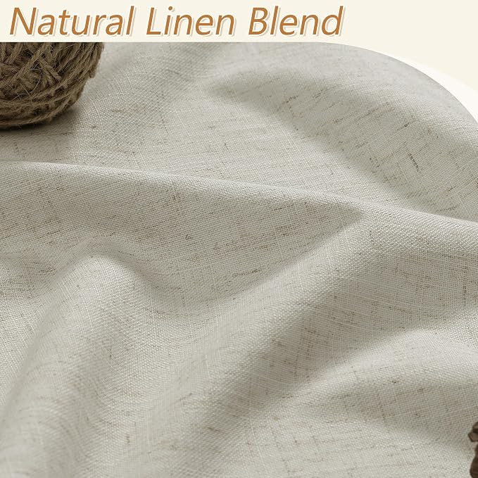Guken 100% Blackout Linen Curtains for Bedroom 84 inches Long, Thermal Insulated Room Darkening Black Out Drapes for Living Room, Back Tab Rod Pocket 2 Panels Set,Eggshell Beige,52x84