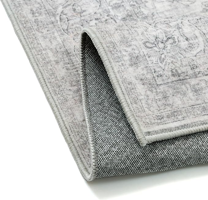 PureCozy 5x7 Area Rug Washable Gray Vintage Traditional Oriental | Non Slip, Soft Low Pile, Indoor Carpet for Bedroom, Living Room, Dining Room, Distressed Retro Decor
