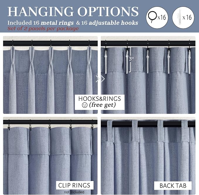 Dusty Blue 102 Inch Extra Long Memory Trained Pleated Linen Sheer Curtains