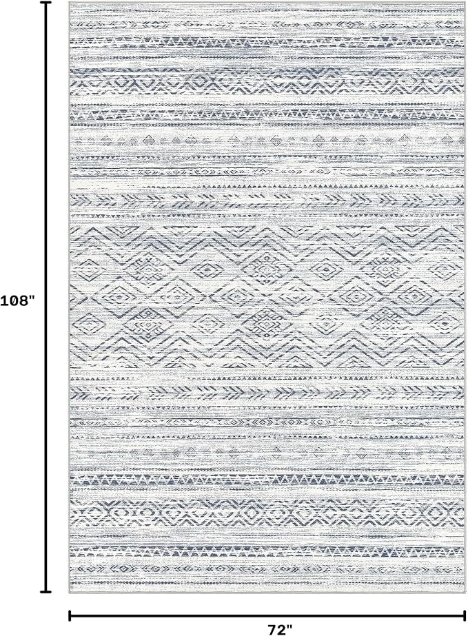 Tortania Area Rug Living Room Rugs- 6x9 Washable Large Soft Neutral Boho Moroccan Bohemian Farmhouse Rug Indoor Floor Carpet for Bedroom Under Dining Table Home Office Decor - Dark Blue