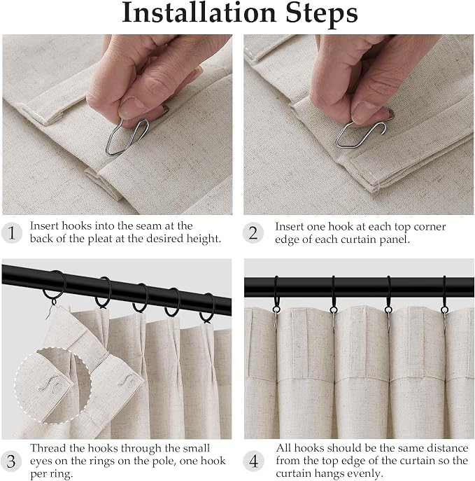 Aersas Mousse White Pinch Pleated Linen Curtains 84 Inches Long for Living Room Bedroom Pleat with Rings Back Tab Semi Sheer Curtain 84 Inch Length 2 Panels Set Light Filtering Farmhouse Drapes