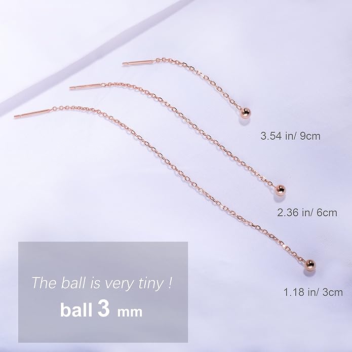 S.Leaf Threader Earrings for Women 925 Sterling Silver Gold Plated Hypoallergenic Backless Ardant Chain Duster Tassel Drop Double Piercing Pull Through Earrings for Women Trendy
