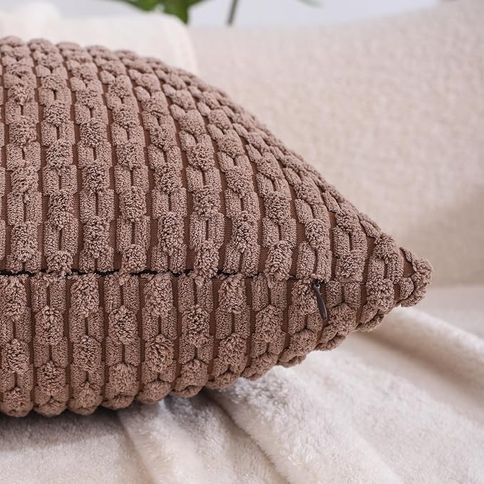 VAKADO Couch Throw Pillow Covers 16x16 Set of 4 Decorative Neutral Corduroy Boho Rustic Farmhouse Cushion Case Square for Home Decor Sofa Living Room Bed