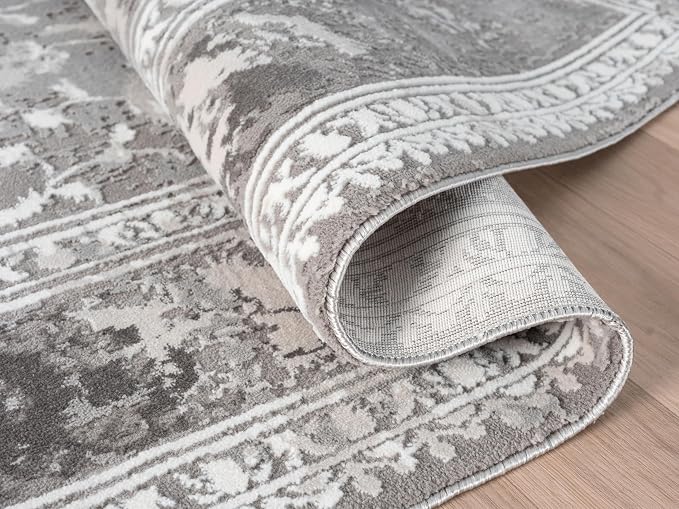 Amber Traditional Floral Area Rug for Living Room, 5x7 Vintage Persian-Inspired Gray Rug, Medium Pile Stain Resistant Carpet for Bedroom, Dining Room or Kitchen (5' x 7', Gray)