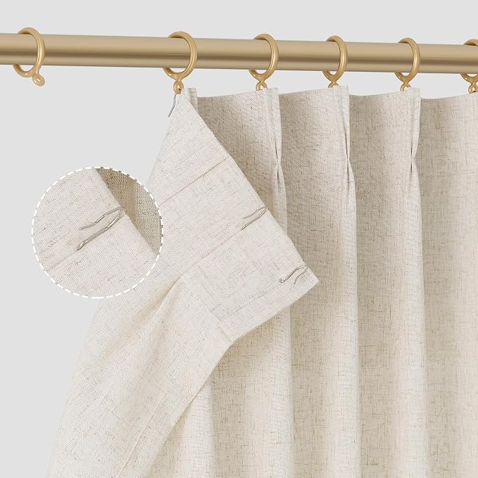 Aersas Natural Pinch Pleat Linen Curtains 130 Inch Length 2 Panels Set for Bedroom Dining Room Semi Sheer Linen Boho Farmhouse Neutral Window Curtains for Living Room Nursery Natural Cream 50x130