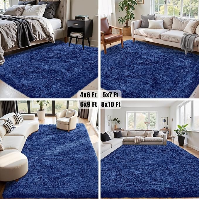 8x10 Area Rug for Living Room:Ultra Soft Fluffy Shag Navy Blue Rugs,Large Fuzzy Plush Indoor Non Slip Carpet Washable Rug for Bedroom Kids Nursery Office Dorm Modern Decor(Navy Blue 8'x10')