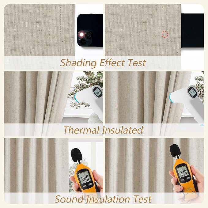 Guken Extra Long 100% Blackout Linen Curtains for Bedroom 108 inches Long, Thermal Insulated Room Darkening Black Out Drapes for Living Room, Back Tab Rod Pocket 2 Panels Set,Taupe Burlywood,52x108