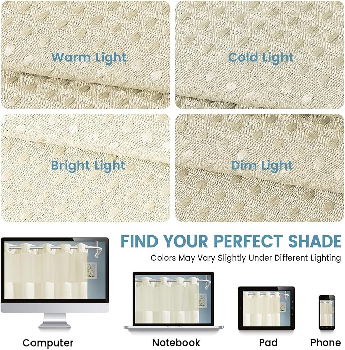 EUTXL Heavyweight Ivory Long Hotel Shower Curtain with Detachable Liner - 256GSM Waffle Textured,Hotel Grade,Spa Like Bath Curtain,71W x 86H