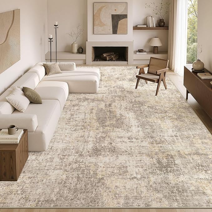 cotiled Washable Area Rug 5x7, Non-Slip Soft Neutral Rug for Living Room | Modern Abstract Carpet, Stain Resistant and Kid & Pet Friendly, Ideal For Bedroom, Dining Room, Nursery, Home Office - Beige