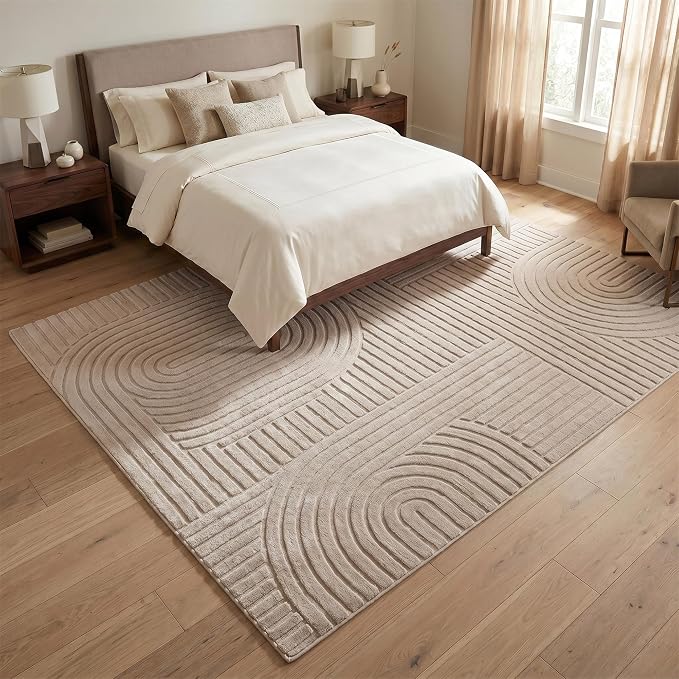Brown 5x7 Geometric Solid Color Area Rugs, Washable Living Room Rug | Ultra Soft Plush Modern Boho Carpet, High-Low Pile 3D textured Durable Non-Slip 5'x7' Rugs for Bedside, Nursery, Apartment