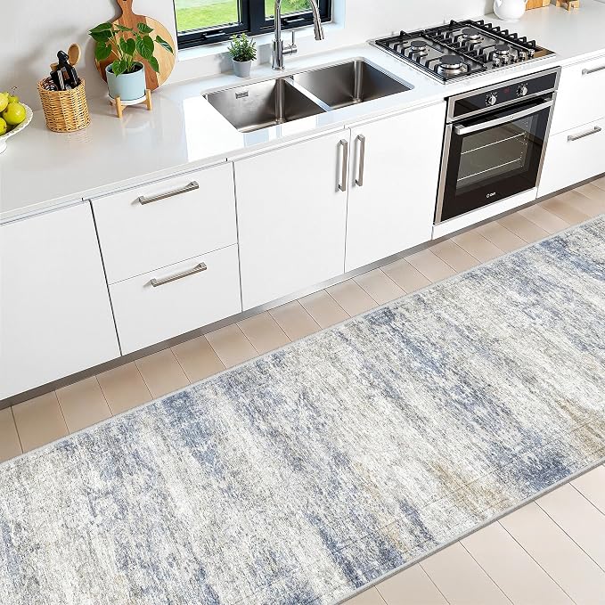2'6 x 12' Runner Rug Non Slip,Washable Kitchen Rugs,Blue | Carpet Runners for Hallway 12ft,Entryway,Bedroom,Living Room,Thin,Soft, Long Rug,Stain Resistant Indoor Carpet
