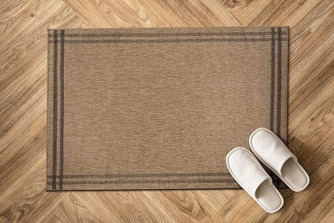 Luul Home Easy Jute Rugs 2x3 Bordered Natural Color Living Room Indoor Outdoor Door Mat for Patio and Kitchen Rug High Traffic Washable Easy to Clean Solid Boho Woven Design Outside Carpet (2 x 3)