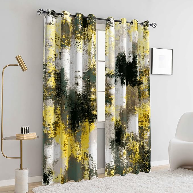 Asuexpect Abstract Curtains 2 Panels Abstract Rust Curtain Room Darkening Grommet Window Treatments Modern Decorative for Bedroom Living Room, 52x96 Inches, Black Yellow