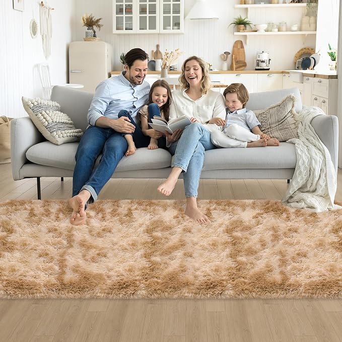 3x10 ft Plush Tie Dyed Light Brown Rug Soft Bedroom Runner Fluffy Cream and Brown Rug for Bedroom Bedside Living Room Hallway Nursery Kids Home Decor Shag Carpet