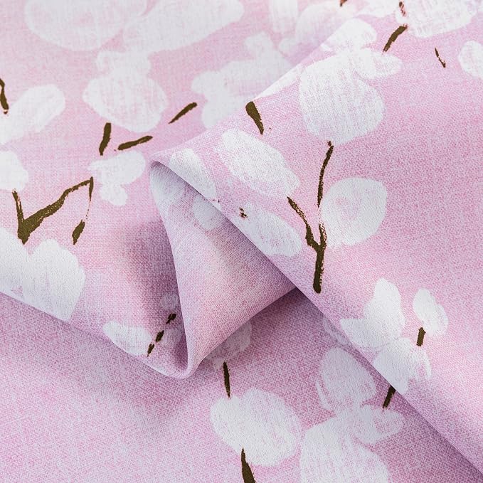 FMFUNCTEX 100% Blackout Pink Floral Curtains 63 Inch Long Grommet 2 Panels | Black Out Drapes, Thermal Insulated Cottage Farmhouse, Blossom Flower Patterned Curtain for Bedroom, Living Room Darkening