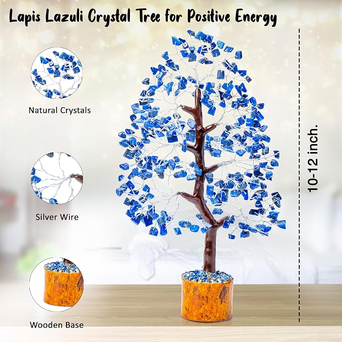 Crocon® Lapis Lazuli Crystal Tree of Life Birthday Gifts for Men, Dad, Friends Healing Crystals Spiritual Blue Shelf Crystal Decor Feng Shui Table Decor Gift for Men Housewarming Home Decor Gift