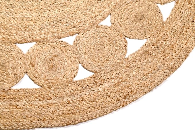 KEMA Jute Area Rug 6ft Round Natual Braided Dot Handwoven Rug Rustic Vintage Reversible Boho Area Rugs for Farmhouse, Living Room, Bedroom, Patio, Kitchen