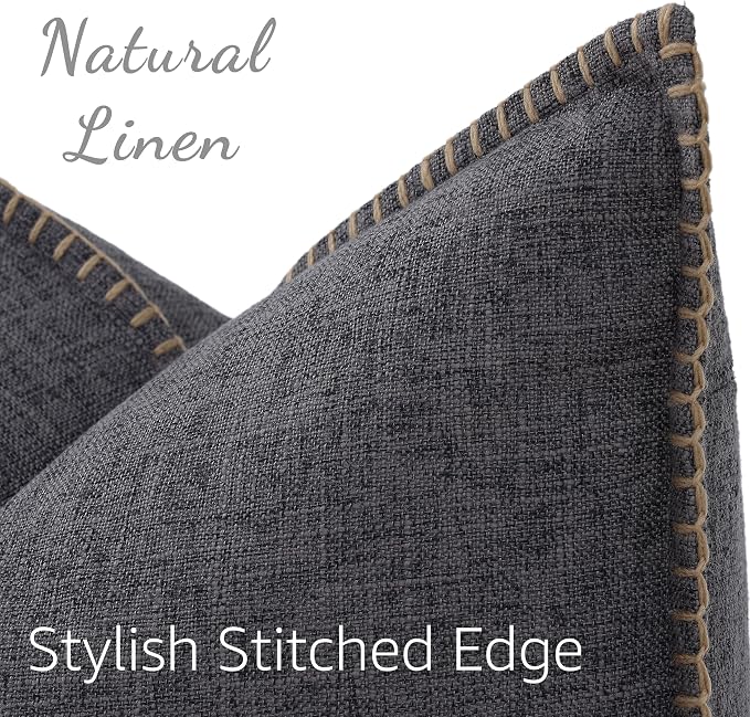 decorUhome Dark Grey Faux Linen Outdoor Throw Pillow Covers 26x26 Set of 2 | Fall Decorative Textured Neutral Modern Farmhouse Pillow Covers with Stitched Edge for Couch Sofa Bed Living Room