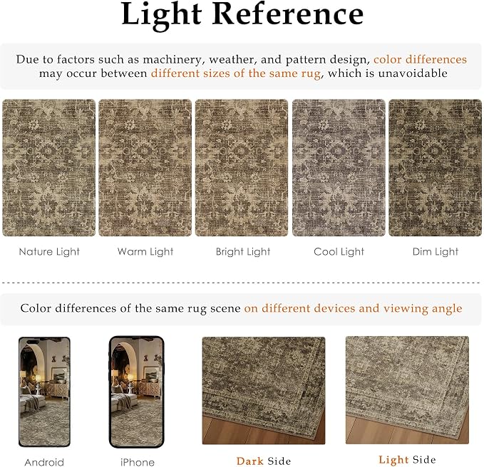 HUGEAR 2x3 Entryway Rug Brown Machine Washable Rug Room Decor Vintage Distressed Small Area Rugs Indoor Door Mat Low Pile Non Slip Carpet for Kitchen Living Bedroom Soft Lightweight