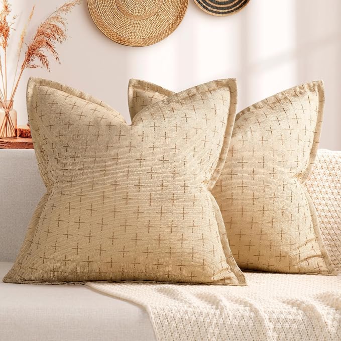 ZWJD Pillow Covers 16x16 Set of 2 Soft Polyester Textured Pillow Covers with Stylish Flange Edge Cozy Farmhouse Throw Pillows for Couch Bed Sofa Living Room