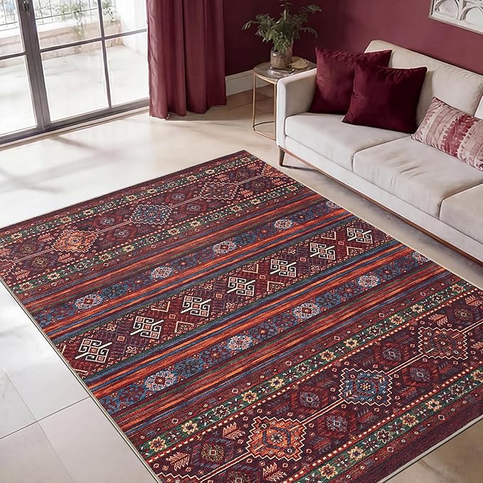 Keen Home Design 5x7 Rug - Machine Washable Area Rug with Non-Slip Backing, Ideal for Living Room, Dining Room, Bedroom - Vintage, Easy Clean, Durable, Low Pile Rug - (5' x 7')
