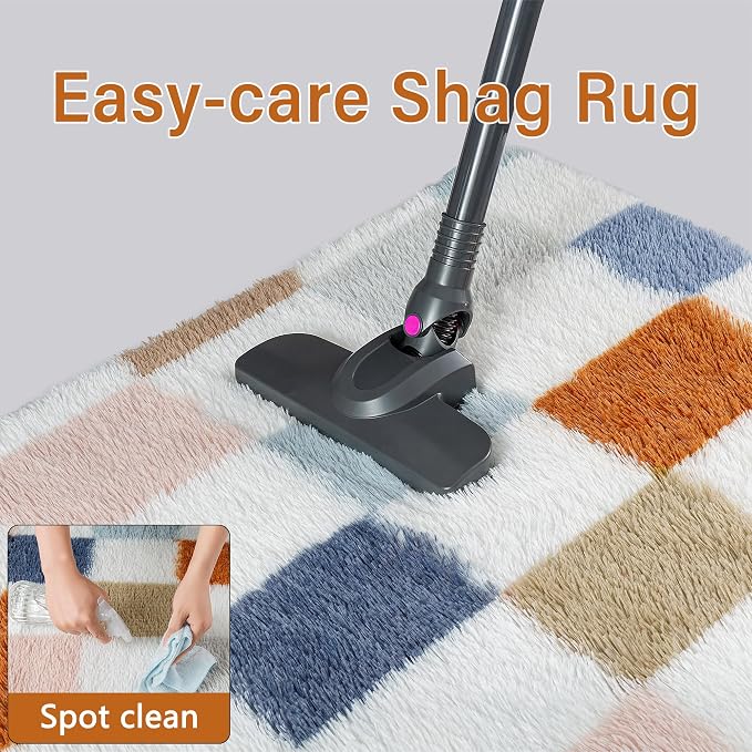 PureCozy Checkered Area Rug 2x6 for Bedroom, Modern Rainbow Shag Rug Super Soft Runner Carpet Washable Fluffy Rugs for Living Room Bedside Sofa Home Dorm Decor Aesthetic