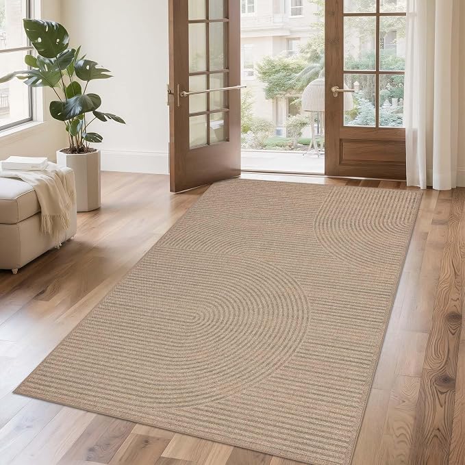 Easy Jute Rug for Pet Homes: 4x6 Outdoor Rug - Swirl Curved Pattern | Washable Design Cuts Your Cleaning Time by 75% and Maintain Shape and Texture after 50 Machine Wash Cycles