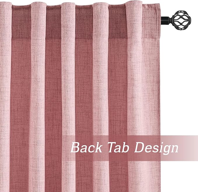 RYB HOME Living Room/Bedroom Curtains and Drapes Linen Sheer, Light Filtering Curtains 108 inches Long, Back Tab/Rod Pocket, Peach Blush, W 52 x L 108 inches, 2 Panels Set
